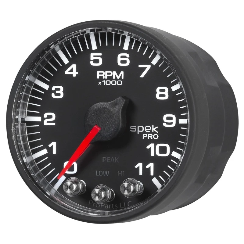 Autometer Spek-Pro Gauge Tach 2 1/16in 11K Rpm W/ Shift Light & Peak Mem - Blk/Blk