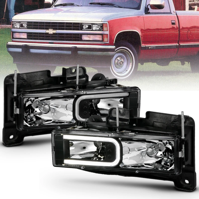 anzo_111498-6792dfd788149 ANZO 1999-2000 Cadillac Escalade Kristall-Scheinwerfer Lichtleiste Schwarz (Paar)
