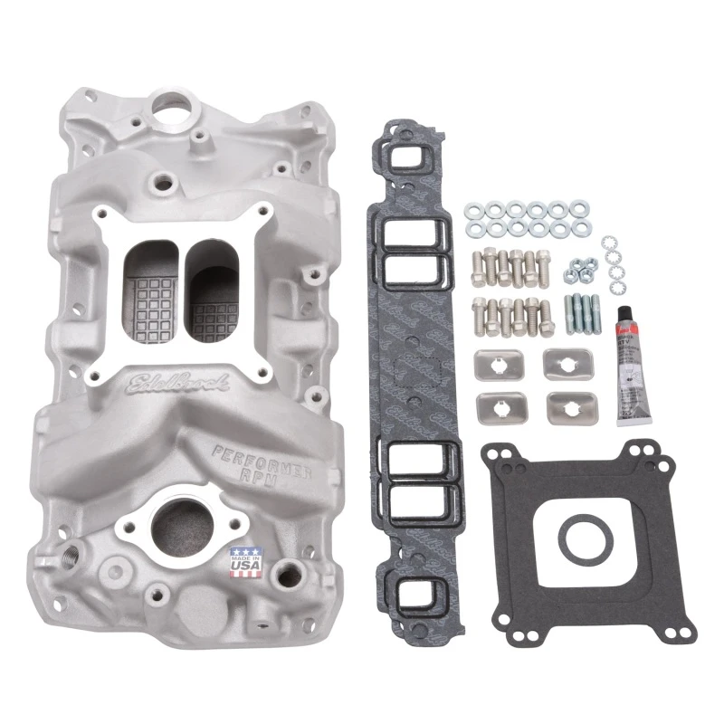 Edelbrock-Ansaugkrümmereinbau-Kit Performer RPM SBC 1957-1986 Natürliche Oberfläche