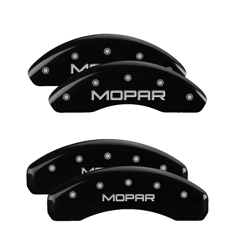 MGP 4 Bremssattel-Abdeckungen Graviert Vorne & Hinten MOPAR Schwarz Finish Silber