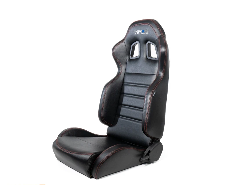NRG Reclinable Racing Sitze (Paar) Schwarz Leder mit NRG Logo Roter Stich