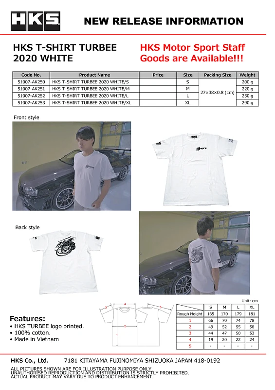 HKS T-SHIRT TURBEE 2020 WHITE S