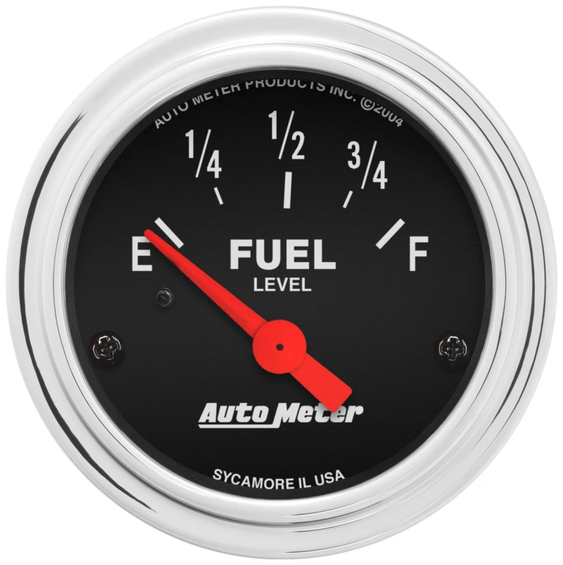 Autometer Traditional Chrome 52mm Short Sweep 0 Ohm - 90 Ohm Full Electrical Fuel Level Gauge