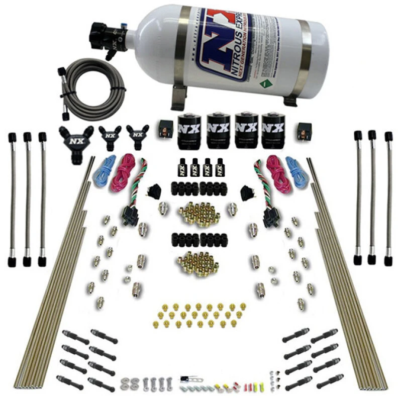 Nitrous Express 8 Cyl Dry Direct Port Dual Stage 4 Solenoids Nitrous Kit (200-600HP) w/10lb Bottle