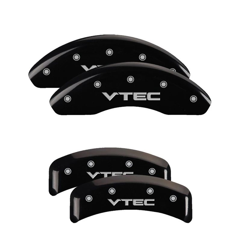 MGP 4 Bremse Caliper Abdeckungen Graviert Vorne & Hinten Vtech Schwarz Finish Silber