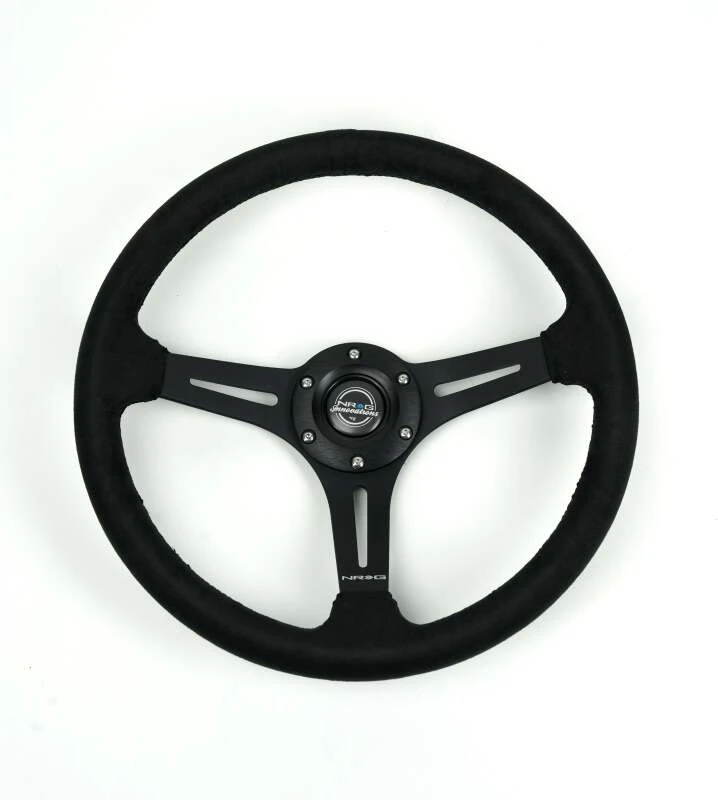 NRG Reinforced Micro Suede Racing Steering Wheel 350mm / 2.5in Deep / 4mm Matte Black Spoke