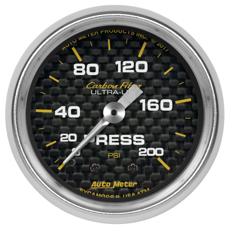 AutoMeter Carbon Fiber 2-1/16in Mechanical 0-200 PSI Pressure Gauge