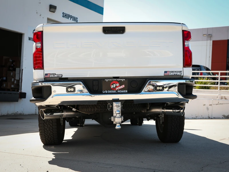 aFe Large Bore-HD 4in 409SS DPF-Back Auspuffsystem mit polierten Endstücken 20 GM Diesel Trucks V8-6.6L