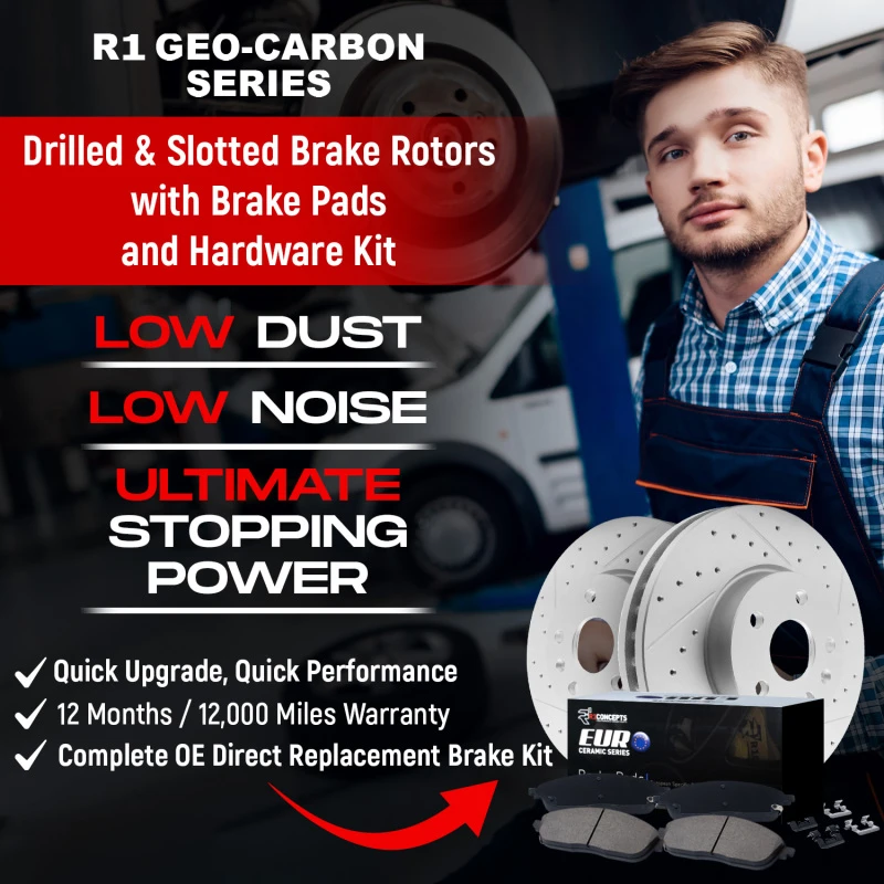 R1 07-19 BMW X6 Front & Rear Drill/Slot Carbon Coated Rotor Set w/Euro Ceramic Pads