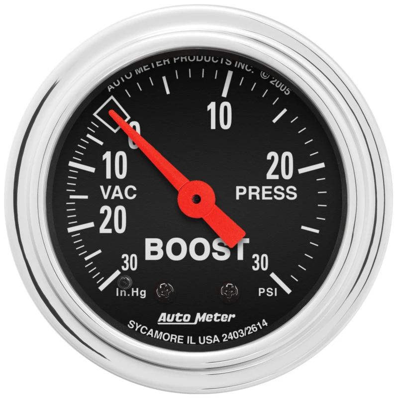 AutoMeter Gauge Vac/Boost 2-1/16in. 30Inhg-30PSI Mechanical Traditional Chrome