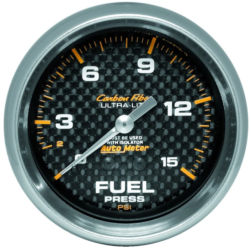 Autometer Carbon Fiber 66.7mm 0-15 PSI W/O ISO Fuel Pressure Gauge