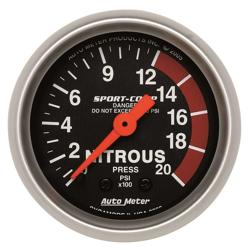 Autometer Sport-Comp 52mm 0-2000 PSI Mechanischer Nitrous-Druckmesser