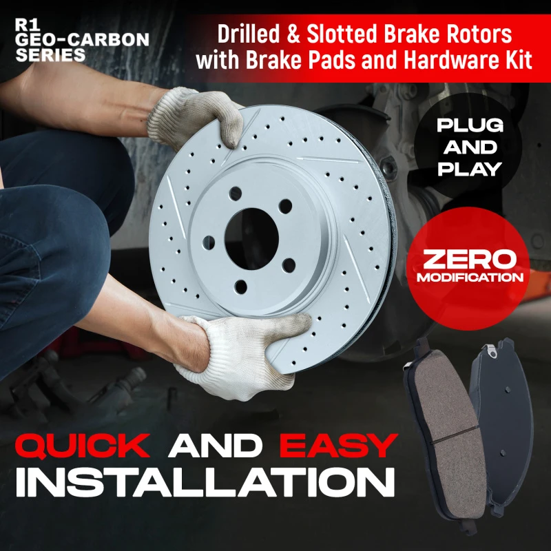 R1 07-19 BMW X6 Front & Rear Drill/Slot Carbon Coated Rotor Set w/Euro Ceramic Pads