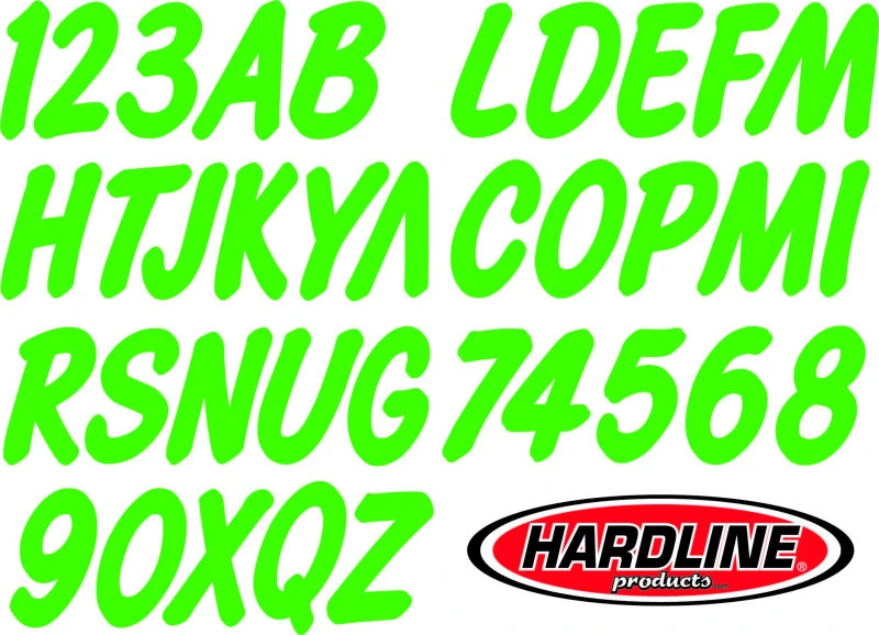Hardline Bootsbuchstaben-Registrierungs-Kit 3 Zoll - 400 Lime Grün Fest