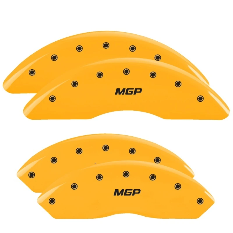 MGP 4 Bremssattel-Abdeckungen Graviert Vorne & Hinten MGP Gelb Finish Schwarz Zeichen
