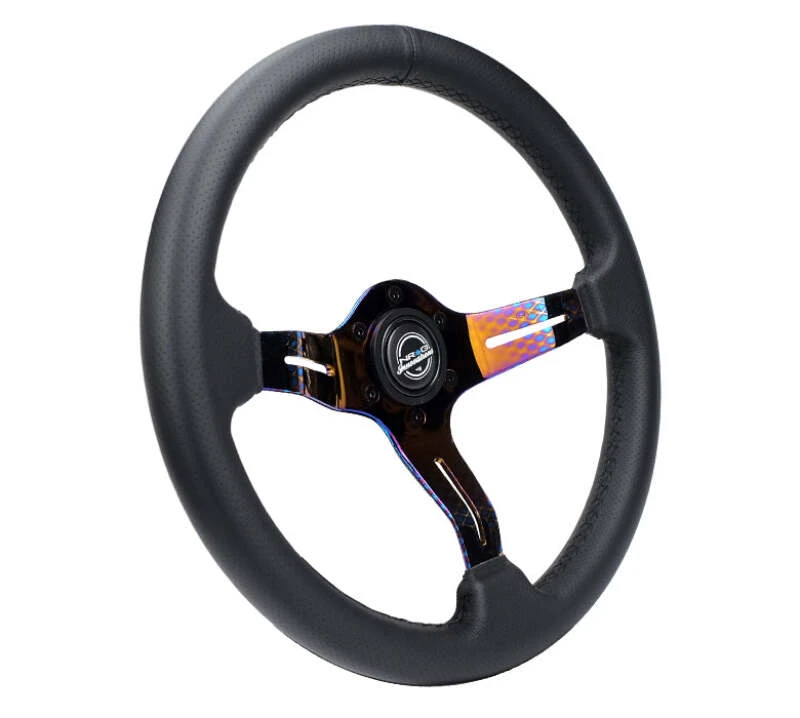 NRG Light Weight Gaming Steering Wheel - Splitz NeoChrome Silver Spokes Perforated Leather