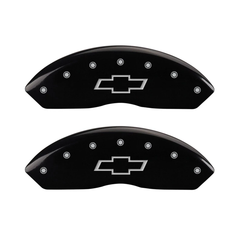 MGP Vorderseite 2 Bremssattel-Abdeckungen Graviert Vorderseite Bowtie Schwarz Finish Silber ch