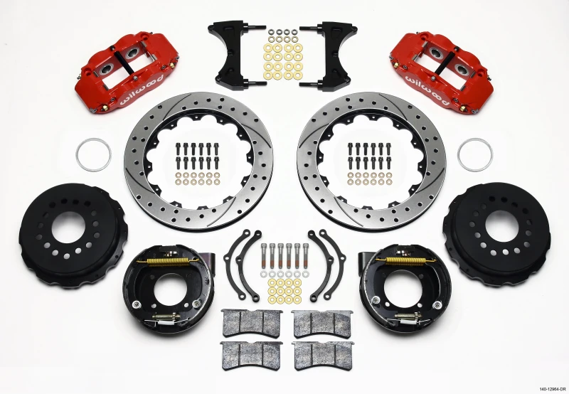 Wilwood Narrow Superlite 4R Rear P-Brk Kit 12,88 Zoll gebohrt Rot Chevy 12 Bolt mit C-Clips