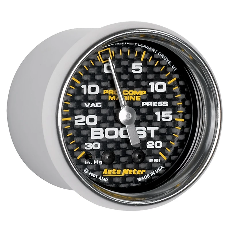 Autometer Marine Carbon Fiber 2-1/16in 30INHG/20PSI Mechanical Vacuum/Boost Gauge