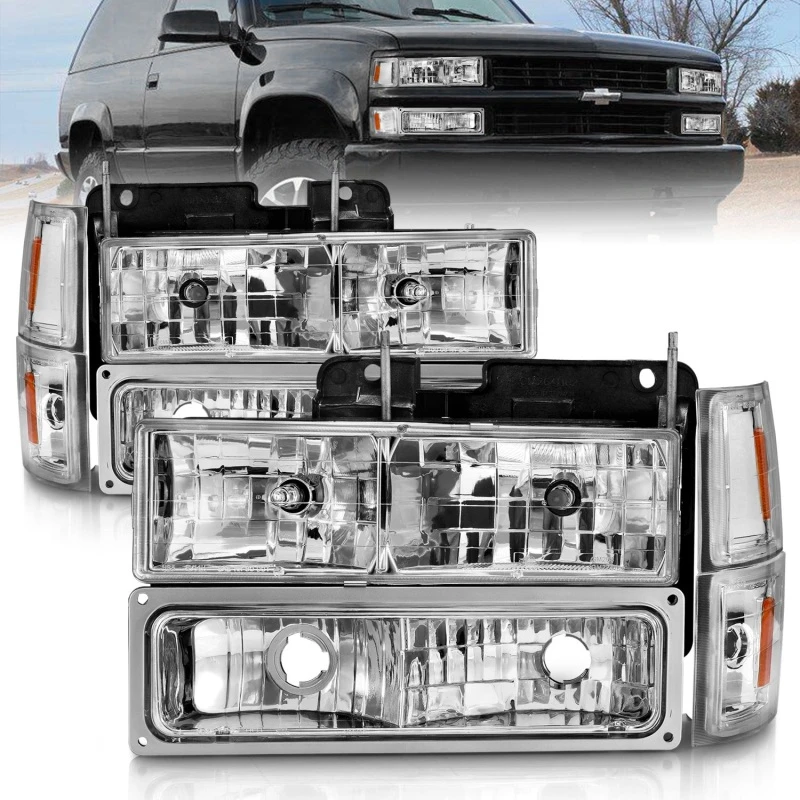 ANZO 88-98 Chevrolet C1500 Kristall-Scheinwerfer Chrom mit Signal- und Seitenmarkierungsleuchten
