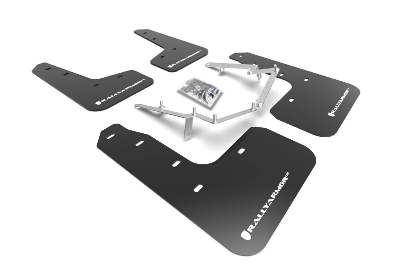 Rally Armor 17-21 Honda Civic EX/EX-L/LX (Hatchback) Schwarzes UR-Schmutzfänger-Kit mit weißem Logo