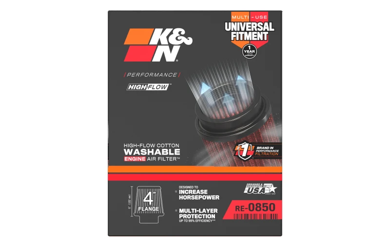 K&N Universal Air Filter (4in. Flange / 6in. Base OD / 4-5/8in. Top OD / 6in. Height)