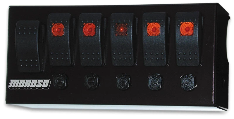 Moroso Rocker Switch Panel - Cage Mount - LED - 3.75in x 8in - Fünf Ein/Aus-Schalter