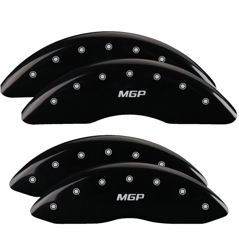 MGP 4 Bremse Caliper Abdeckungen Graviert Vorne & Hinten MGP Schwarz Finish Silber