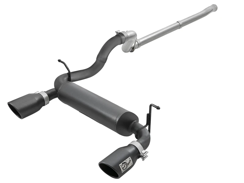 aFe Rebel Series 2,5 Zoll 409 SS Kat-Abgasanlage mit schwarzen Endrohren 18-19 Jeep Wrangler (JL) V6 3,6L