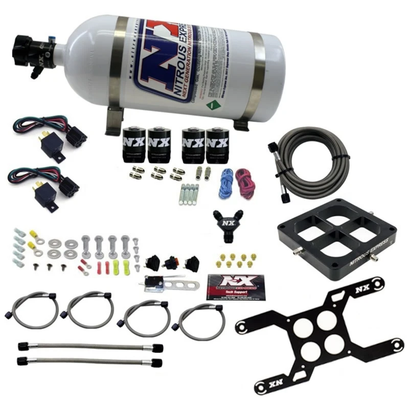 Nitrous Express Dominator Dual Stage Billet Crossbar Nitrous Kit (50-300 & 100-500PS) mit 10lb Flasche