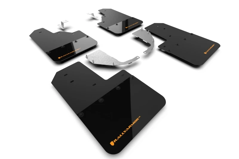 Rally Armor 21-24 Ford Bronco (Stahl-Stoßstange - Kein Raptor/Sport - Keine Schienen/Radläufe) Schwarze Schmutzfänger mit Cy Orange Logo