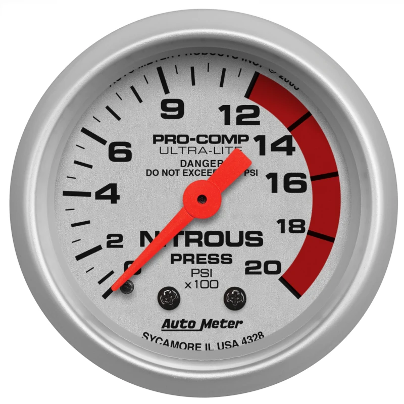 Autometer Ultra-Lite 52mm 2000 PSI Mechanical Nitrous Pressure Gauge