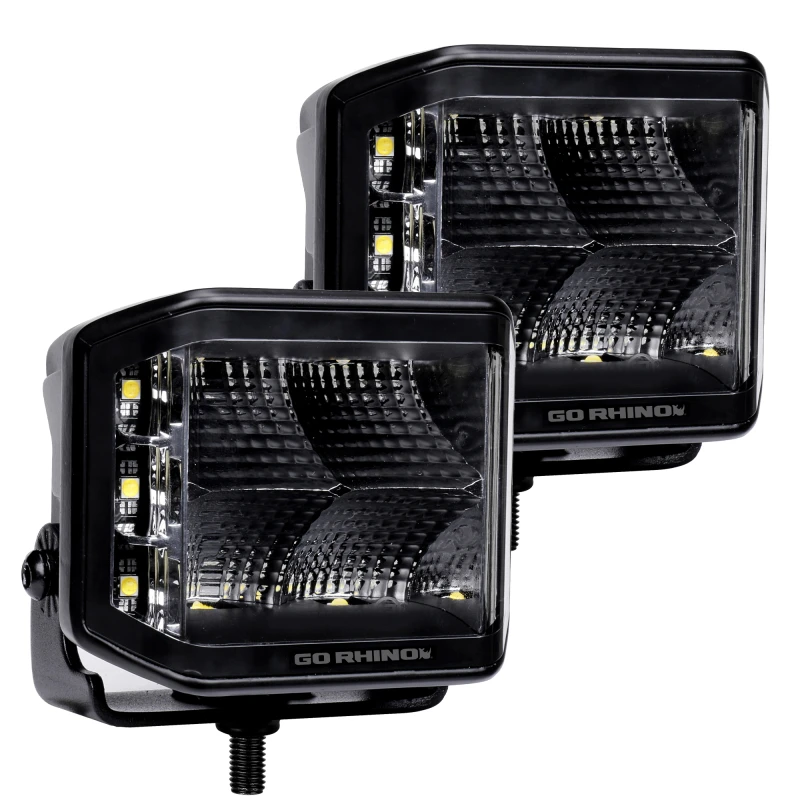 Go Rhino Xplor Blackout Serie Cube LED Seitenlicht Kit (Oberflächenmontage) 4x3 - Schwarz (Paar)