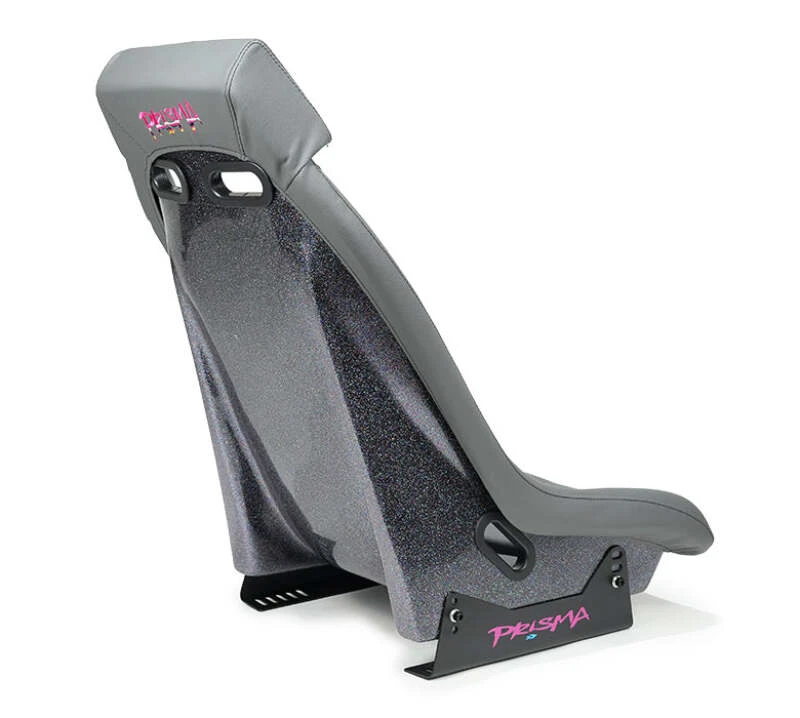 NRG GT Retro Bucket Seat – Gunmetal PVC Leather Gunmetal Stitching Multicolor Fiberglass Back Glitter