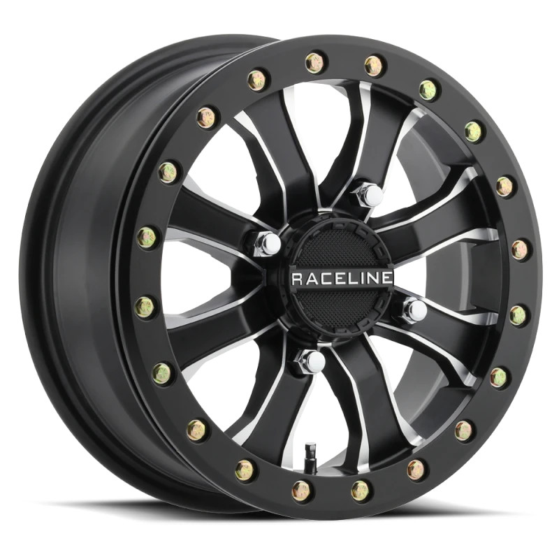 Raceline A71MB Mamba 14x6in/4x137 BP/40mm Offset/110.18mm Bore - Black & Machined Beadlock Wheel