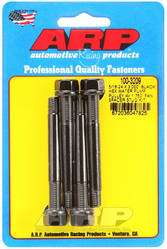 ARP 5/16-24 X 3.000 Schwarzes Sechskant-Wasserpumpen-Riemenscheibe-Kit mit 1.750in Lüfter-Abstandshalter