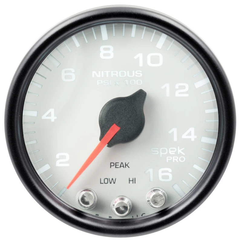 Autometer Spek-Pro Gauge Nitrous Press 2 1/16in 1600psi Stepper Motor W/Peak & Warn Wht/Blk