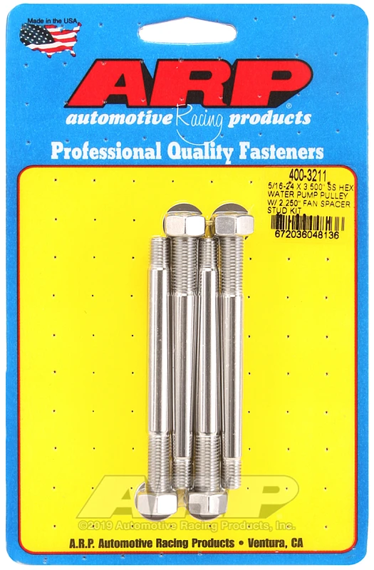 ARP 5/16-24 X 3.500 SS Hex Wasserpumpen-Riemenscheibe mit 2.250in Lüfterabstandshalter-Stud Kit
