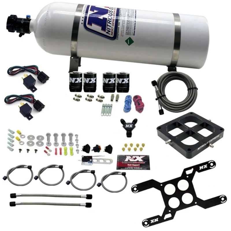 Nitrous Express Dominator Dual Stage Billet Crossbar Nitrous Kit (50-300 & 100-500HP) mit 15lb Flasche