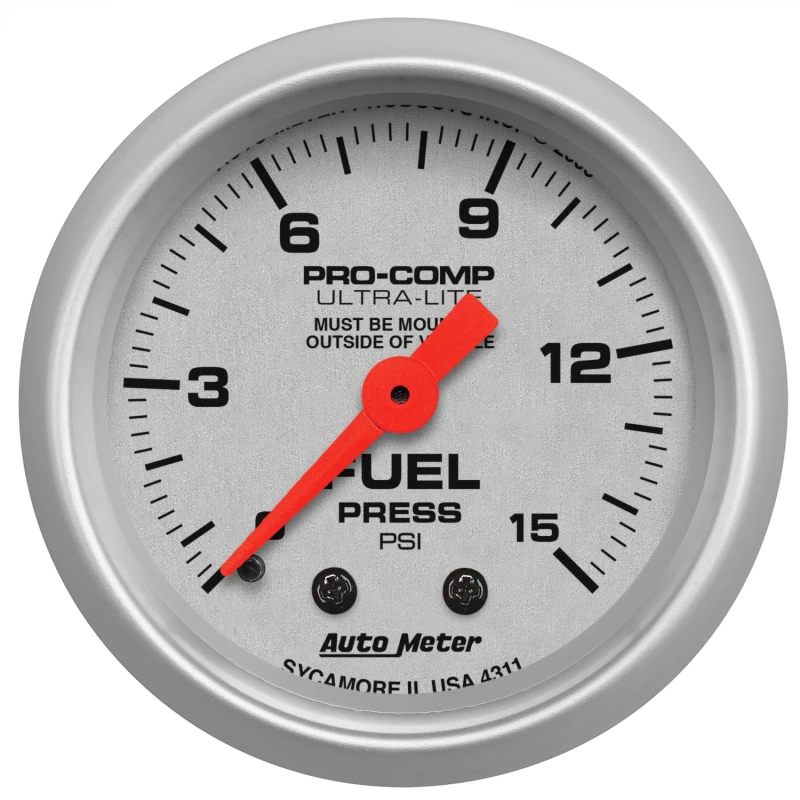 Autometer Ultra-Lite 52mm 0-15 PSI Mechanical Fuel Pressure Gauge
