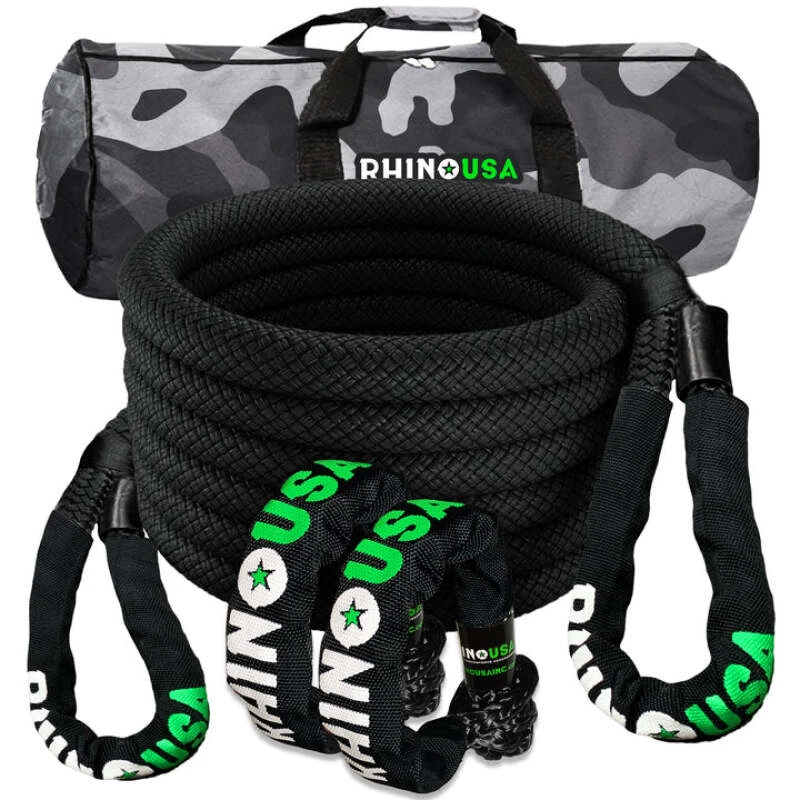 Rhino USA 7/8" x 30' Kinetic Rope Recovery Kit W/Soft Shackles (Black)