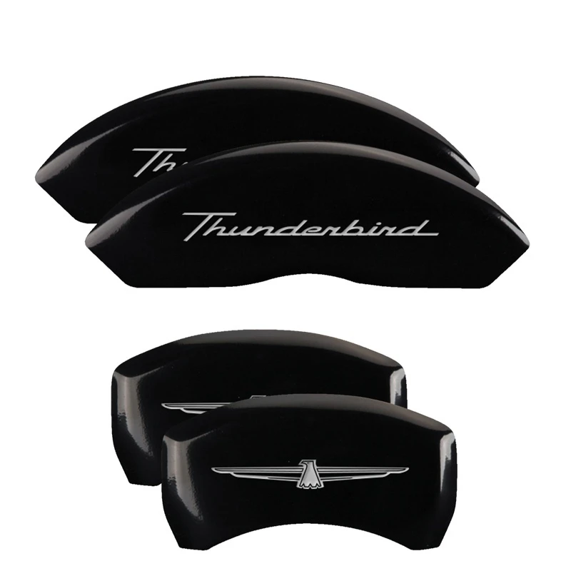 MGP 4 Bremse Caliper Abdeckungen Graviert Vorne Ohne Schrauben/Tbird Graviert Hinten/Tbird Emblem Schwarz lackiert silberne Zeichen