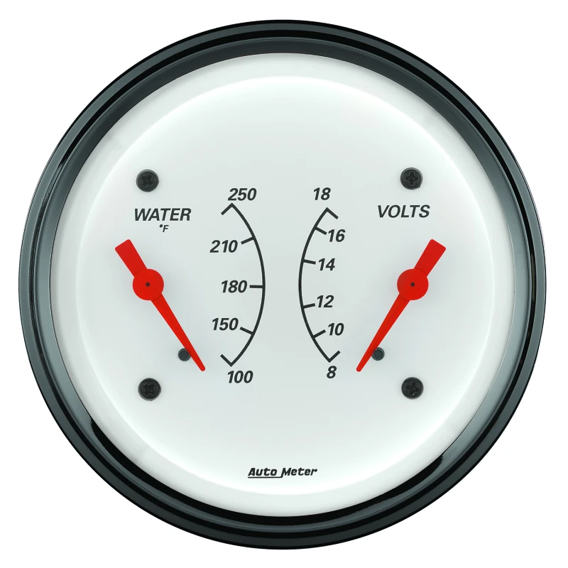 AutoMeter Gauge Dual Wtmp & Volt 3-3/8in. 250 Deg. F & 18V Elec Arctic White